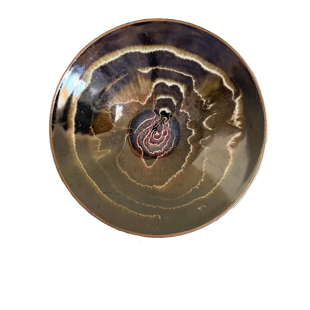 Vintage Studio Pottery Bowl Crystalline Glaze Brown Black Abstract 9" Art